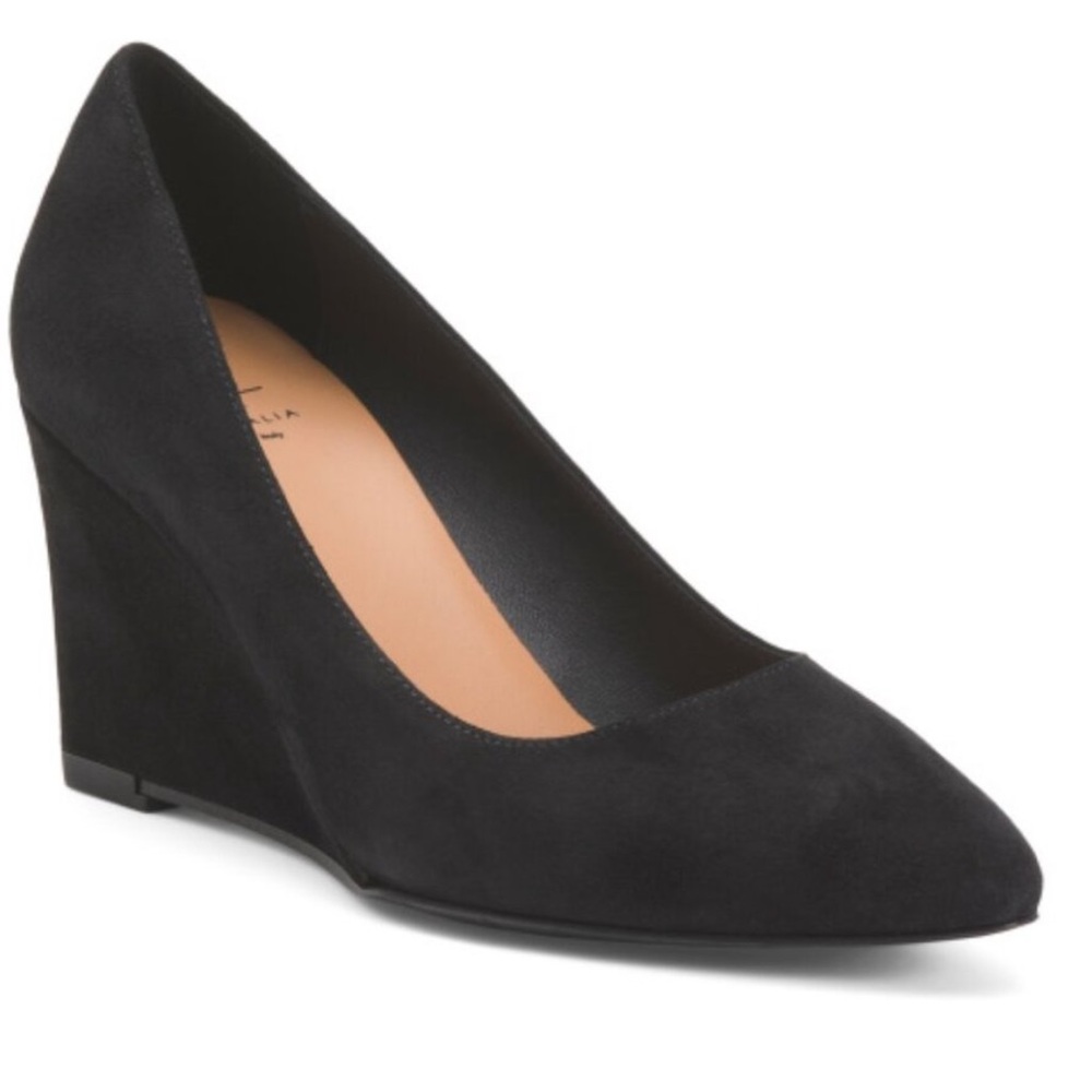 Aquatalia Posie Black Suede Wedge Pumps Size 8 Made in Italy
